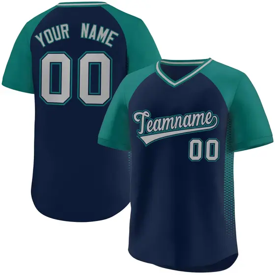 Navy Aqua Side Spot Raglan Pullover Baseball Jersey