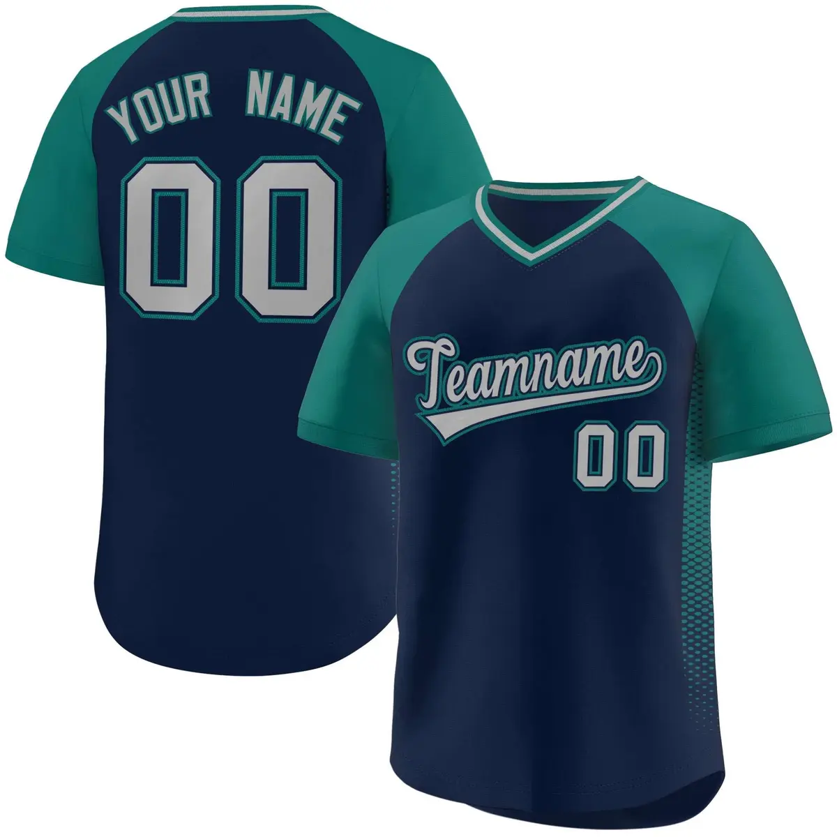 Navy Aqua Side Spot Raglan Pullover Baseball Jersey