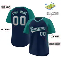 Navy Aqua Side Spot Raglan Pullover Baseball Jersey 2
