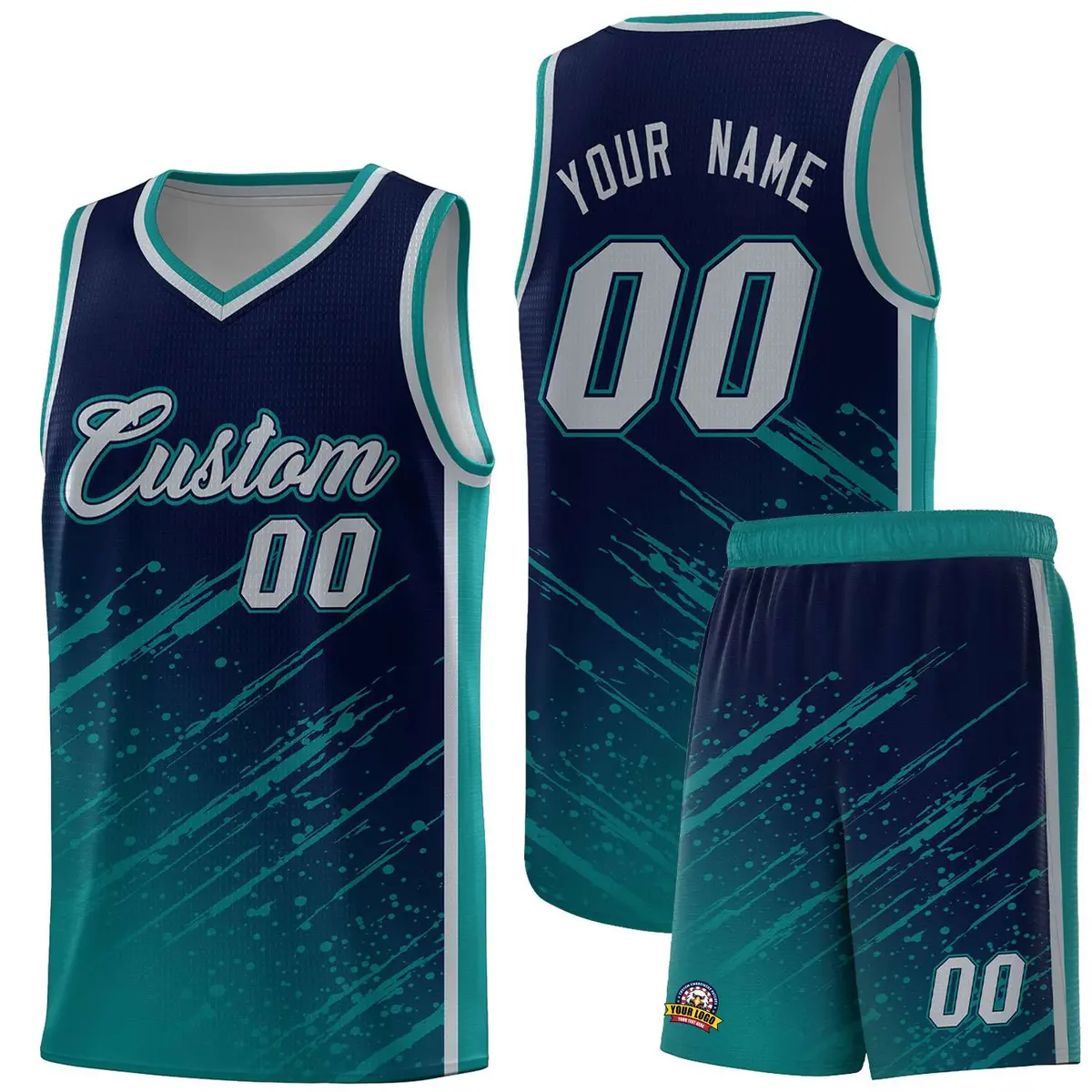 Navy Aqua Splash Graffiti Basketball Uniforms for School