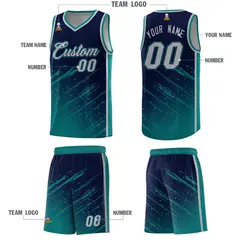 Navy Aqua Splash Graffiti Basketball Uniforms for School 5
