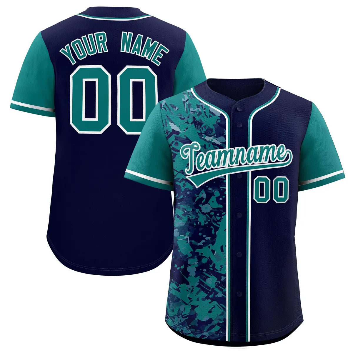 Navy Aqua Split Graffiti Raglan Sleeve Baseball Jersey
