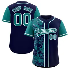 Navy Aqua Split Graffiti Raglan Sleeve Baseball Jersey