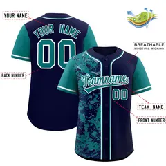 Navy Aqua Split Graffiti Raglan Sleeve Baseball Jersey 2