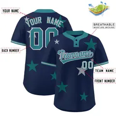 Navy Aqua Star Graffiti Two-Button Baseball Jersey 2