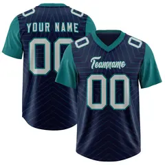 Navy Aqua Star Pattern Raglan Sleeves Football Jersey