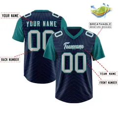 Navy Aqua Star Pattern Raglan Sleeves Football Jersey 2