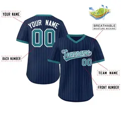 Navy Aqua Stripe Authentic Pullover Baseball Jersey 2