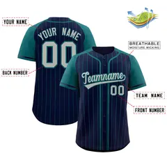 Navy Aqua Stripe Raglan Sleeves Fashion Baseball Jersey 2