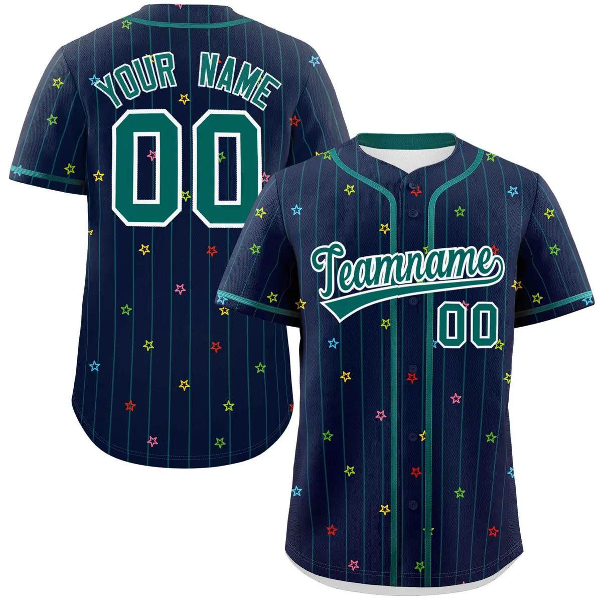 Navy Aqua Stripe Star Pattern Authentic Baseball Jersey