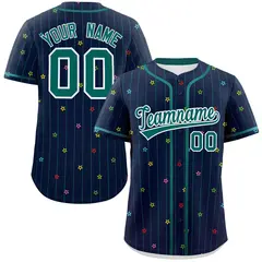 Navy Aqua Stripe Star Pattern Authentic Baseball Jersey 1