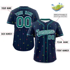 Navy Aqua Stripe Star Pattern Authentic Baseball Jersey 2