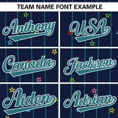 Navy Aqua Stripe Star Pattern Authentic Baseball Jersey 3