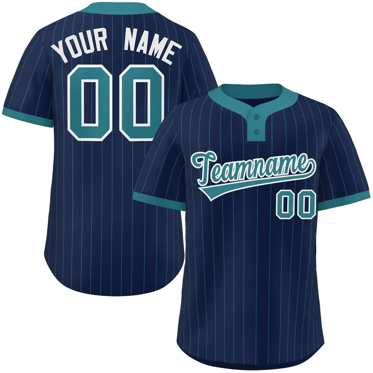 Navy Aqua Stripe Two-Button Softball Jersey