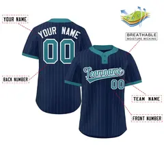 Navy Aqua Stripe Two-Button Softball Jersey 2