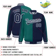 Navy Aqua Two Tone Color Block Varsity Bomber Jacket 2