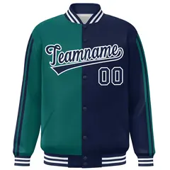 Navy Aqua Two Tone Color Block Varsity Bomber Jacket 3