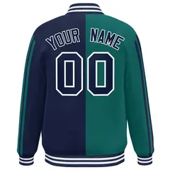 Navy Aqua Two Tone Color Block Varsity Bomber Jacket 4