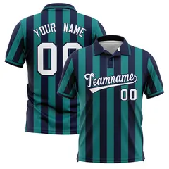 Navy Aqua Vertical Stripes Performance Polo Shirt 1