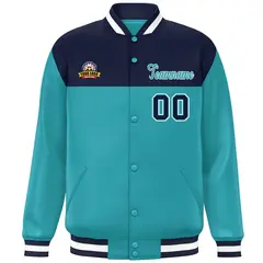 Navy Aqua-White Color Block Lettermen Baseball Jacket 3