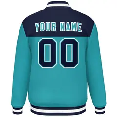 Navy Aqua-White Color Block Lettermen Baseball Jacket 4