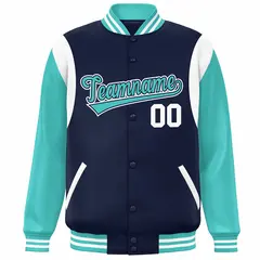 Navy Aqua-White Color Block Varsity Baseball Jacket 3