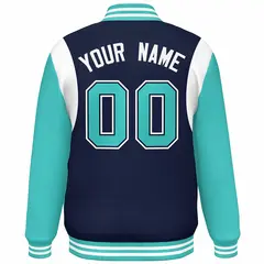 Navy Aqua-White Color Block Varsity Baseball Jacket 4