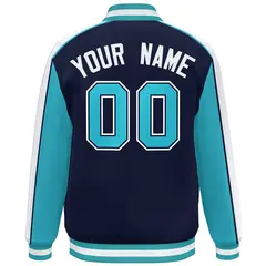 Navy Aqua-White Color Block Varsity Baseball Jacket 4