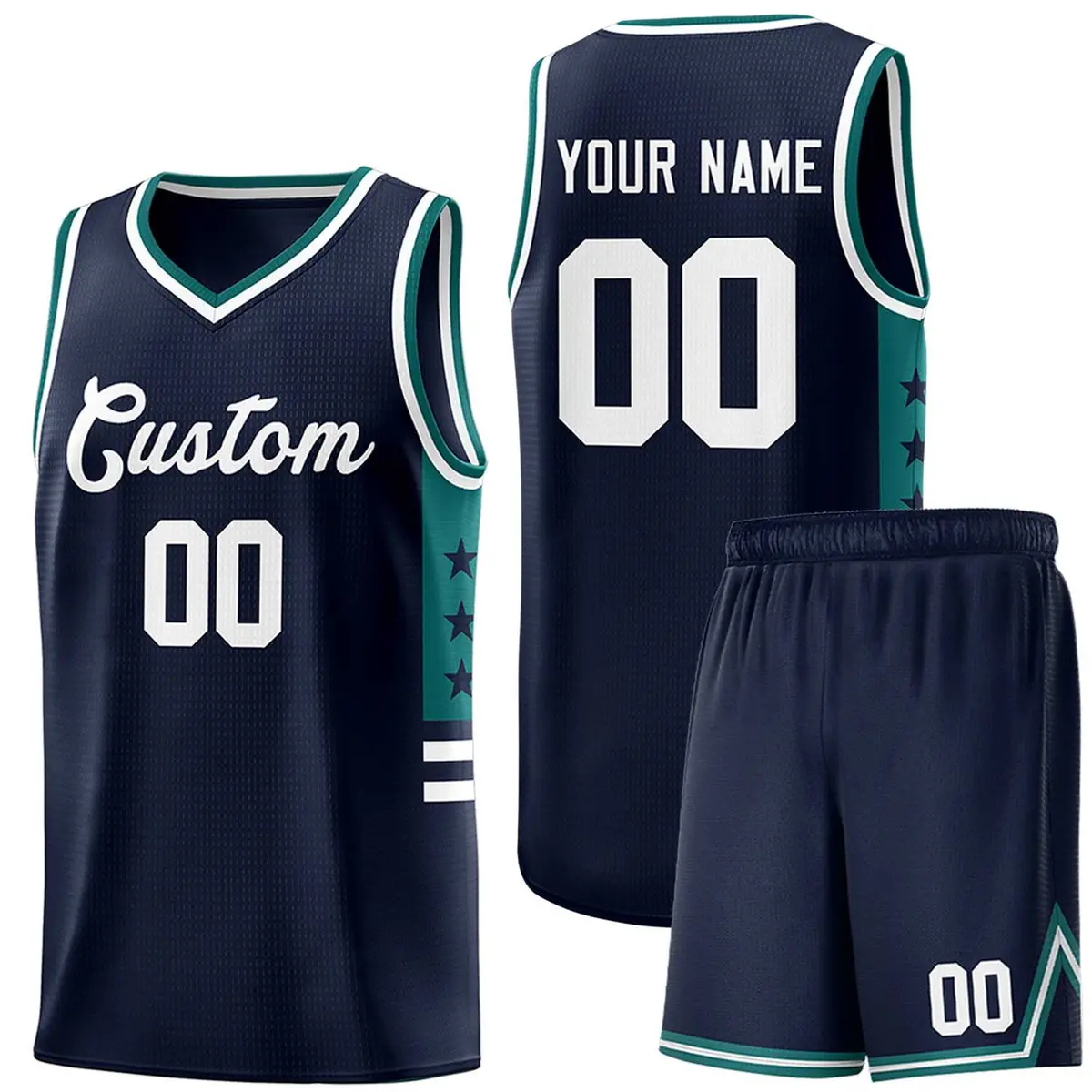 Navy Aqua-White Star Pattern Sports Basketball Jersey