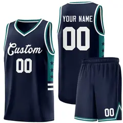 Navy Aqua-White Star Pattern Sports Basketball Jersey