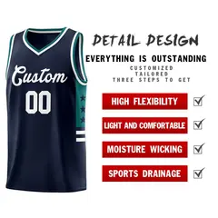 Navy Aqua-White Star Pattern Sports Basketball Jersey 4