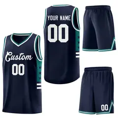 Navy Aqua-White Star Pattern Sports Basketball Jersey 5