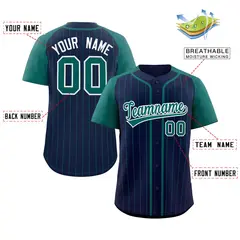 Navy Aqua-White Stripe Raglan Authentic Baseball Jersey 2