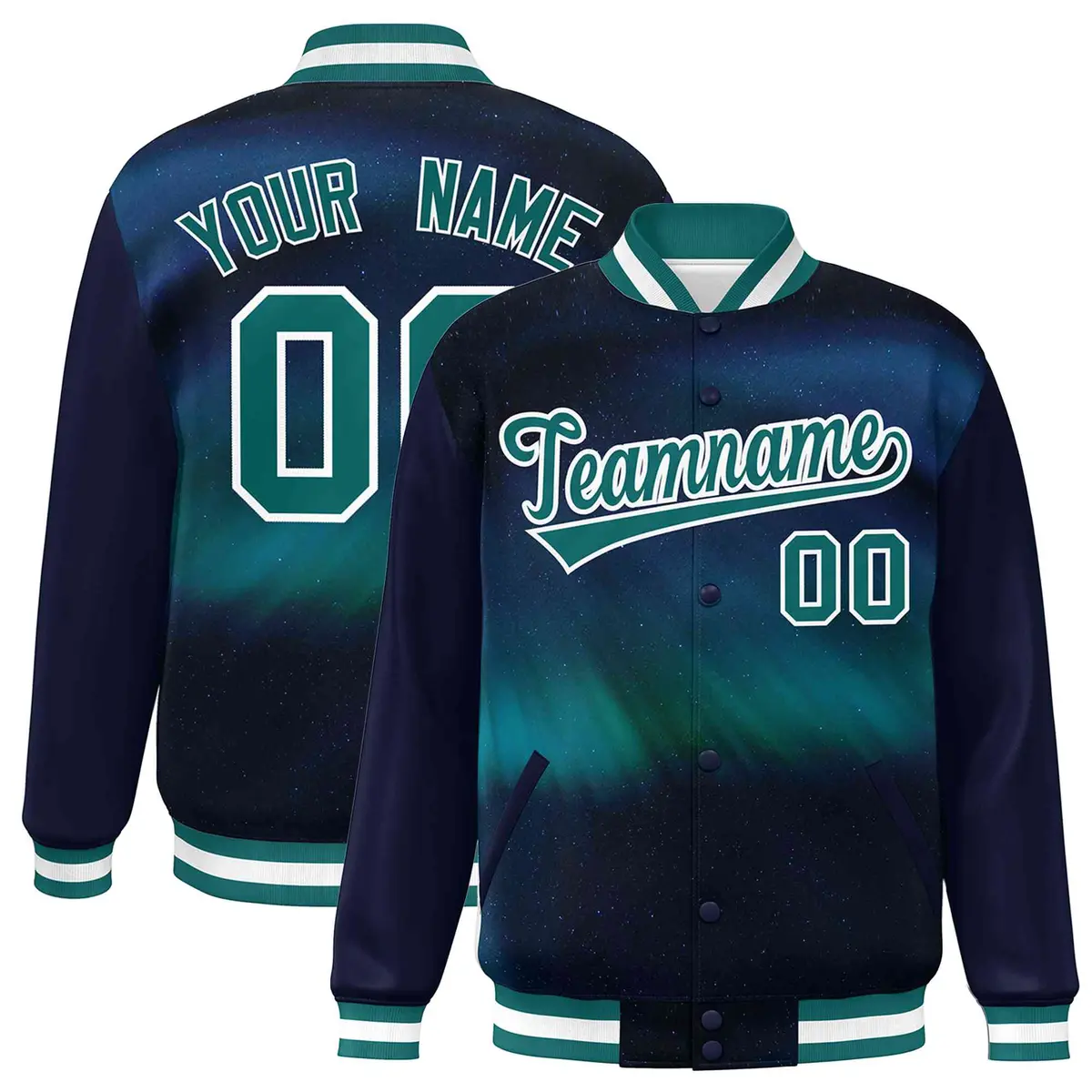 Navy Aqua-White Tie Dye Graffiti Varsity Letterman Jacket