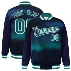 Navy Aqua-White Tie Dye Graffiti Varsity Letterman Jacket 1
