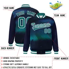 Navy Aqua-White Tie Dye Graffiti Varsity Letterman Jacket 2