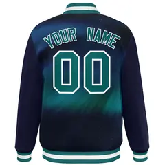 Navy Aqua-White Tie Dye Graffiti Varsity Letterman Jacket 4