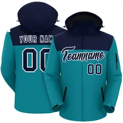 Navy Aqua-White Two Tone Hooded Waterproof Jacket
