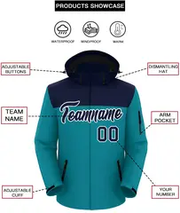 Navy Aqua-White Two Tone Hooded Waterproof Jacket 2