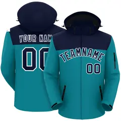 Navy Aqua-White Two Tone Hooded Waterproof Jacket 1