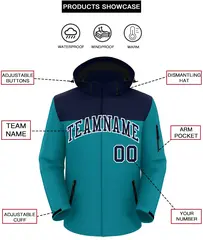 Navy Aqua-White Two Tone Hooded Waterproof Jacket 2