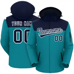 Navy Aqua-White Two Tone Hooded Waterproof Jacket 1