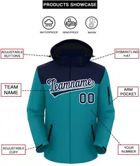 Navy Aqua-White Two Tone Hooded Waterproof Jacket 2