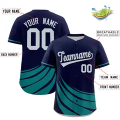 Navy Aqua Wind Mark Graffiti Pattern Baseball Jersey 2
