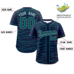 Navy Aqua Zebra Graffiti Authentic Baseball Jersey 2