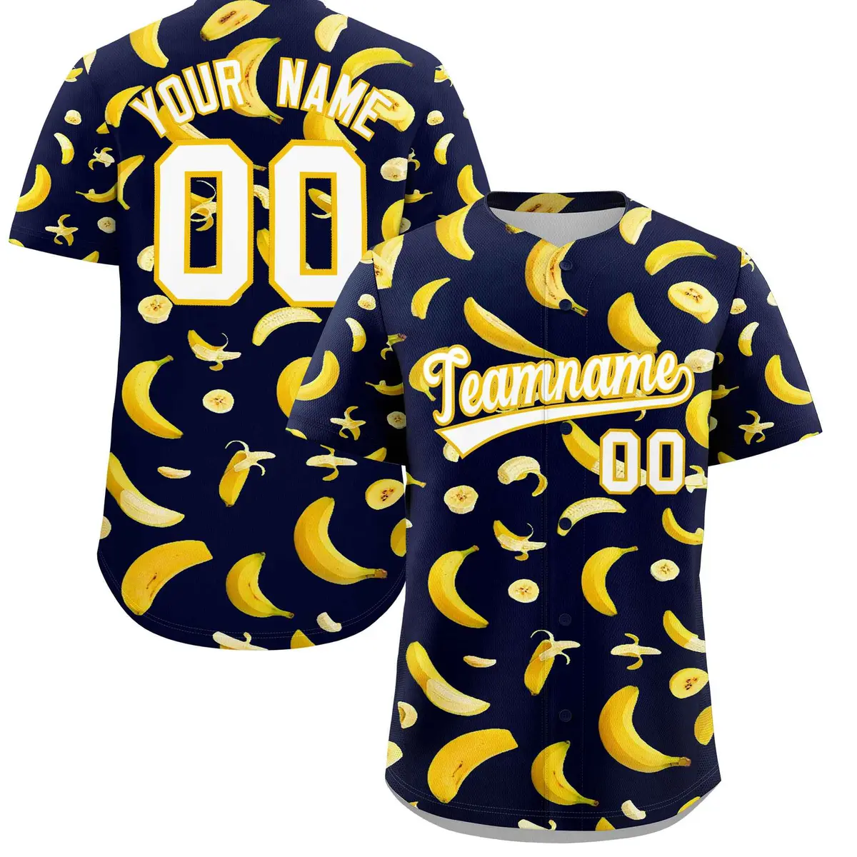 Navy Banana Graffiti Pattern Fashion Baseball Jersey