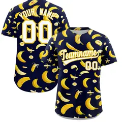 Navy Banana Graffiti Pattern Fashion Baseball Jersey