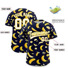 Navy Banana Graffiti Pattern Fashion Baseball Jersey 2