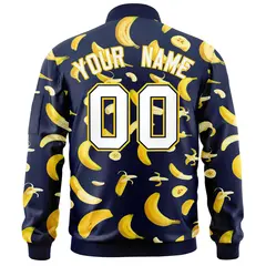 Navy Banana Pattern Letterman Bomber Varsity Full-Zip Jacket 4