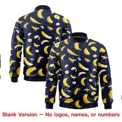 Navy Banana Pattern Letterman Bomber Varsity Full-Zip Jacket 8